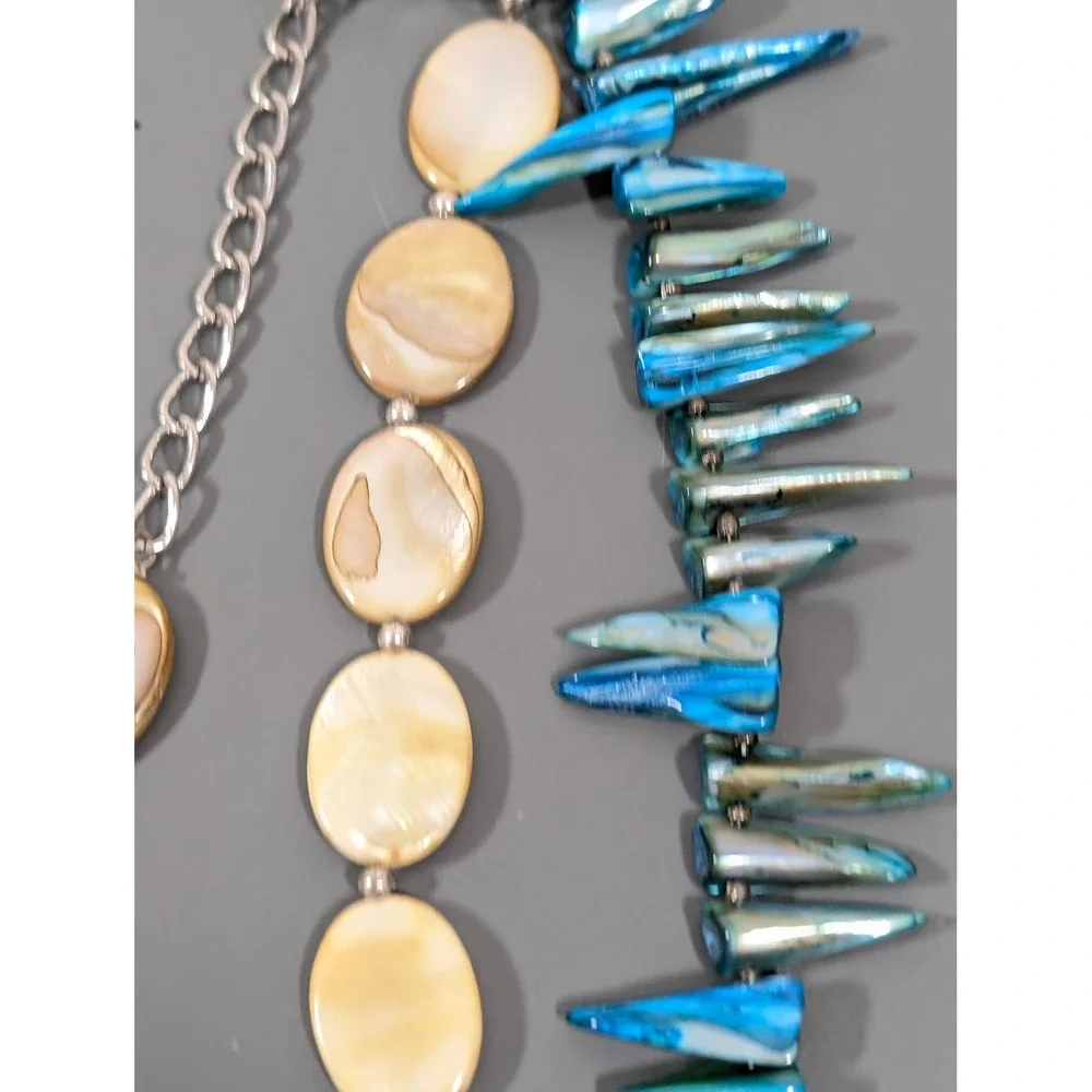 Artisan Faux Turquoise Shell Fringe Necklace 24